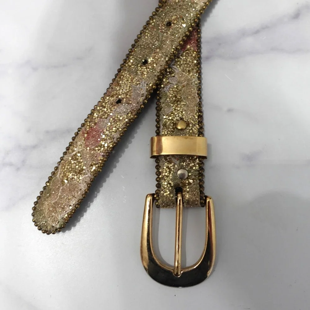 Vintage 80s Belt Gold‎ Sparkly Floral Retro Fairy Skinny Boho Glam Festival